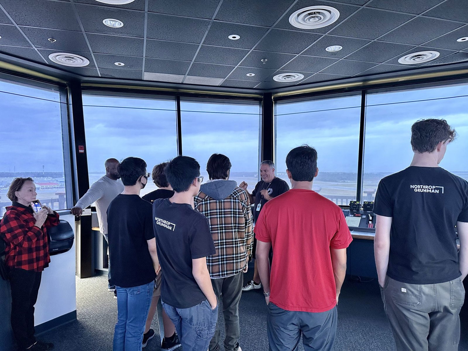 St. Augustine High School aerospace students visiting an airport control tower